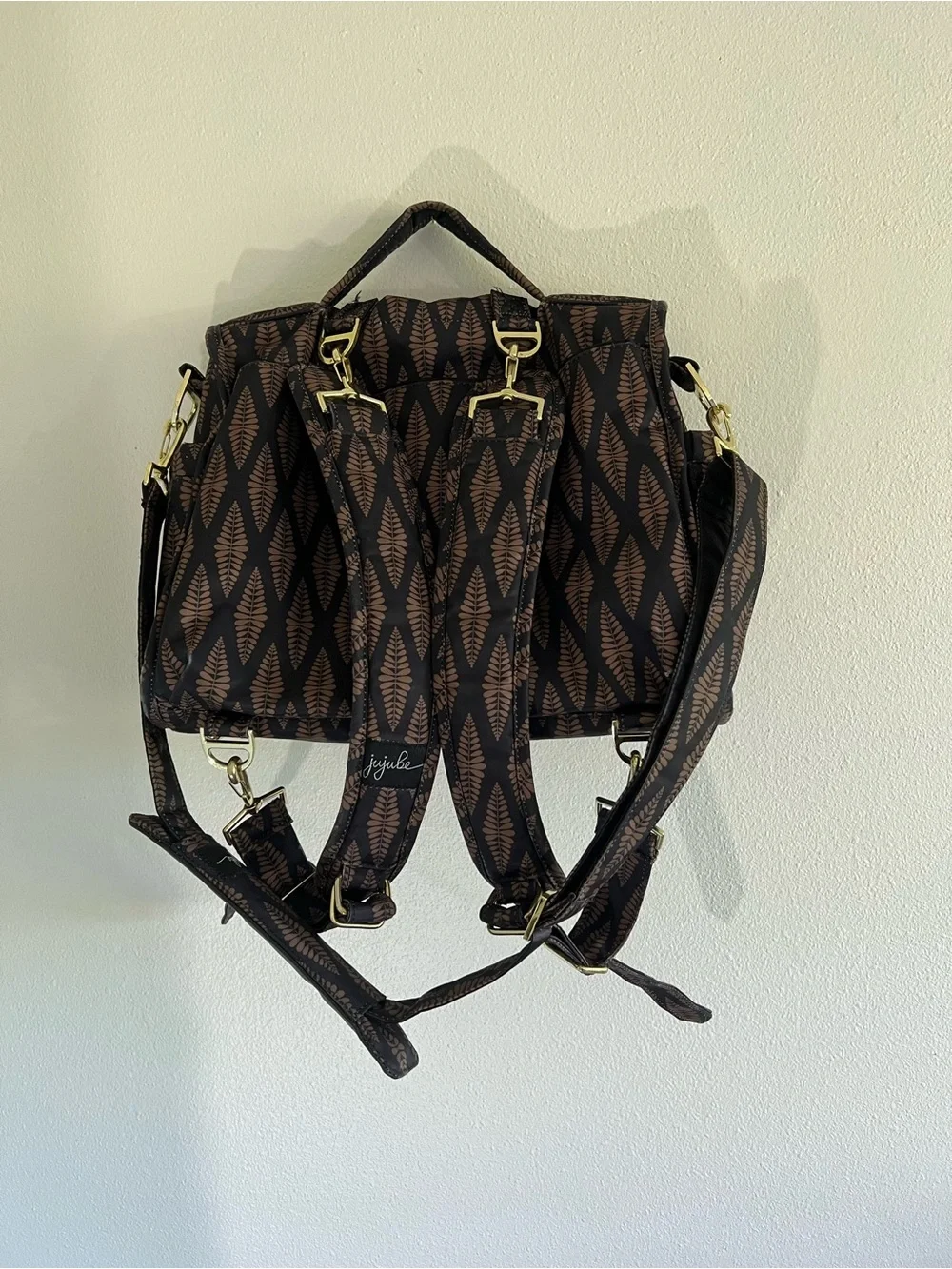 Ju-Ju-Be Brown Patterned Satchel Diaper Bag with Gold Hardware
